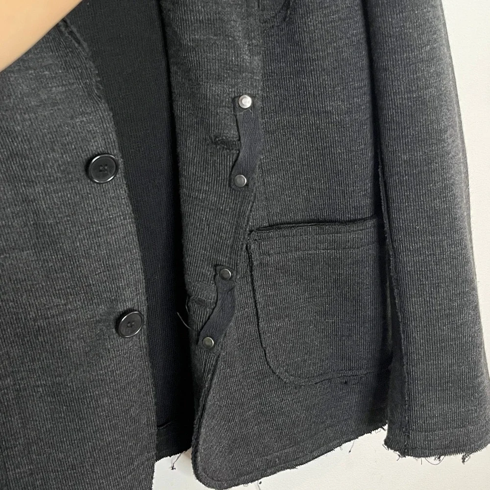 RNT23 Mens‎ XXL (44 US)Dark Gray Knit Blazer Jacket Raw Edge Elbow Patch Casual
